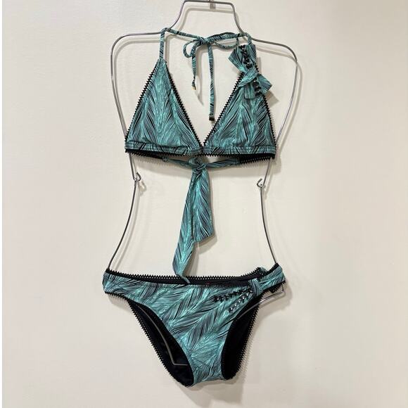 Y2K Betsey Johnson True Vintage Swim Zebra Bikini 2 Piece Set Embellished  S/M - Picture 1 of 5